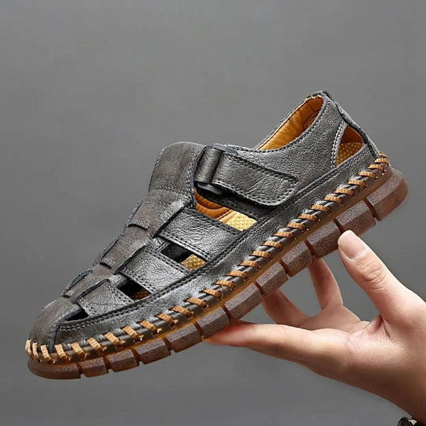 Henry_Leather_Sandals_Black_Front_Model_600x600.jpg