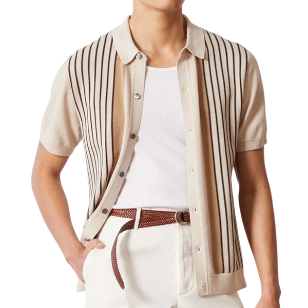 Lyraxs| Men's Button-Up Striped Polo Shirt