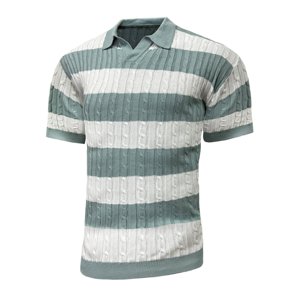 Lyraxs| Men's Striped Cable Knit Polo Shirt