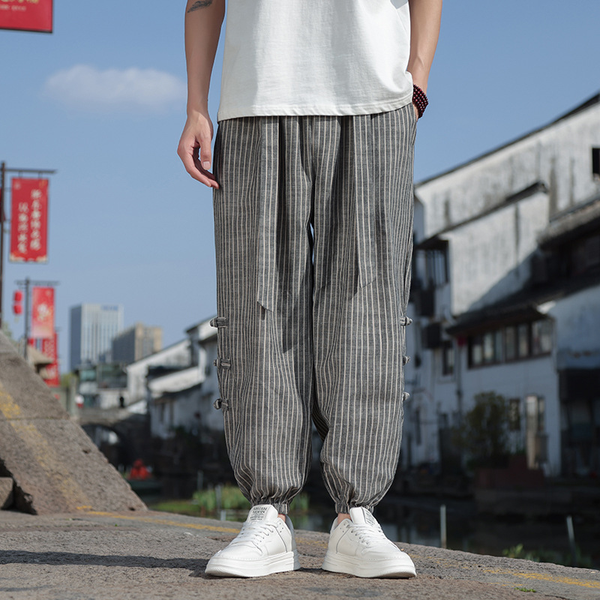 Lyraxs| Kyoto Striped Cotton-Linen Jogger Pants