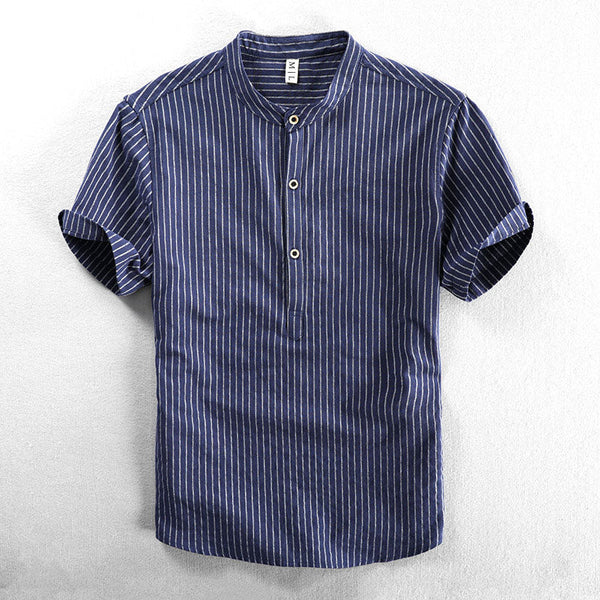 Lyraxs| Men’s Striped Mandarin Collar Shirt