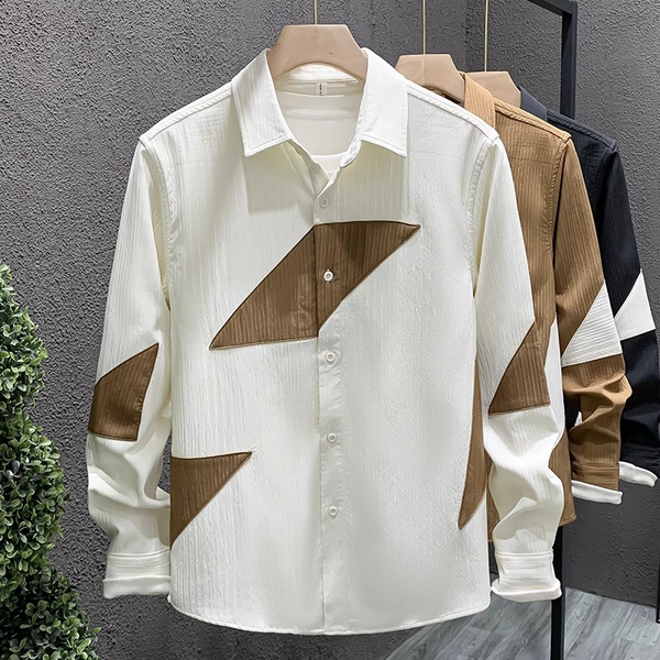 Lyraxs| Samuel Men’s Patchwork Cotton Long Sleeve Shirt