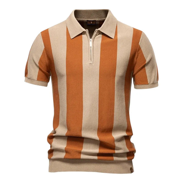 Lyraxs| Men's Retro Stripe Zip Polo