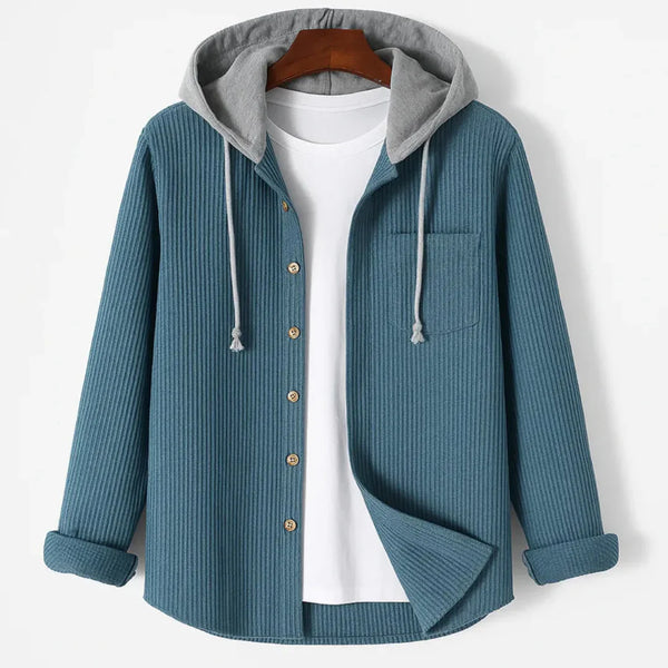 Lyraxs| Men’s Hooded Corduroy Button-Up Overshirt